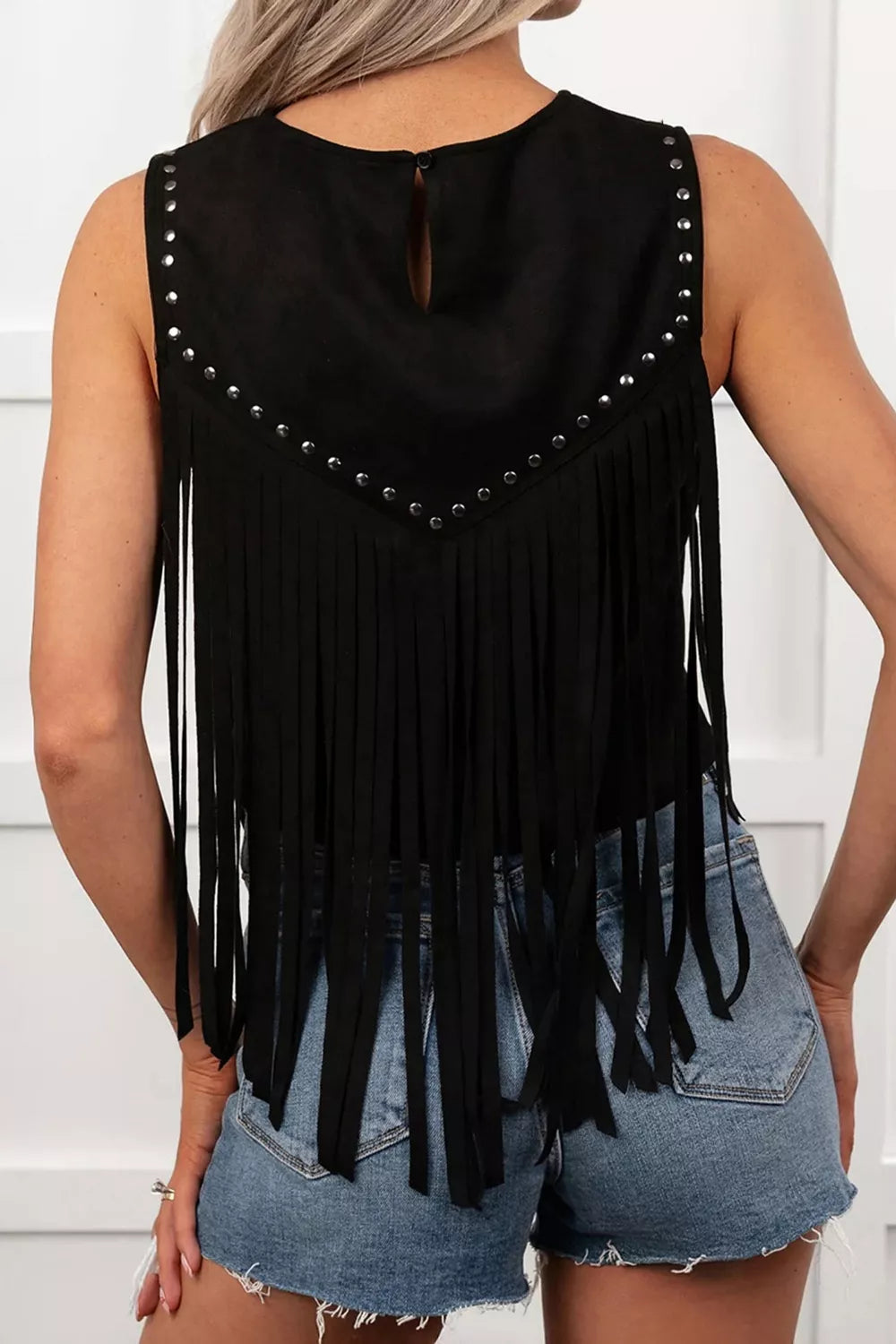 Rhinestone paneling detail on black western top