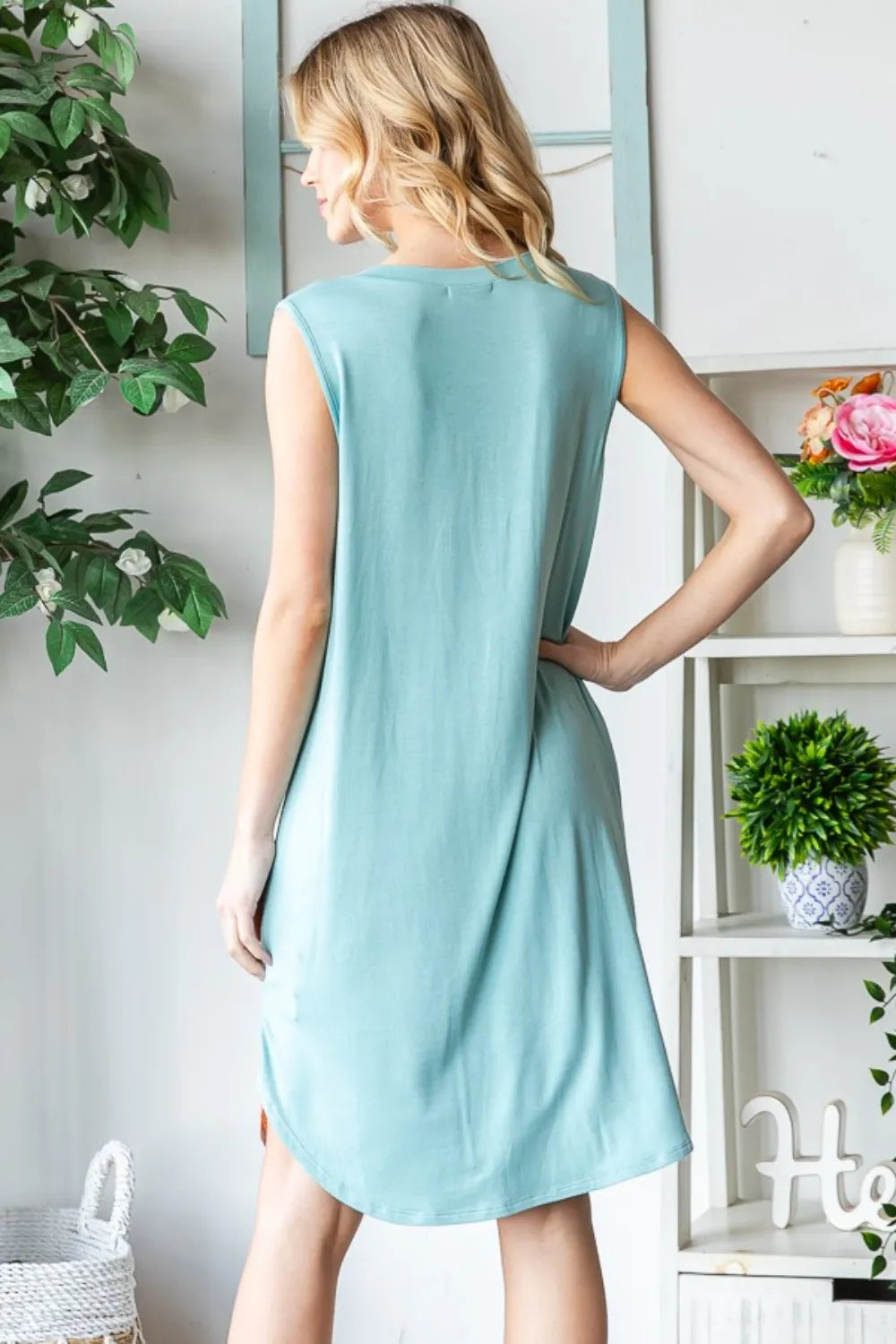 Striped Sleeveless V Neck Dress back view