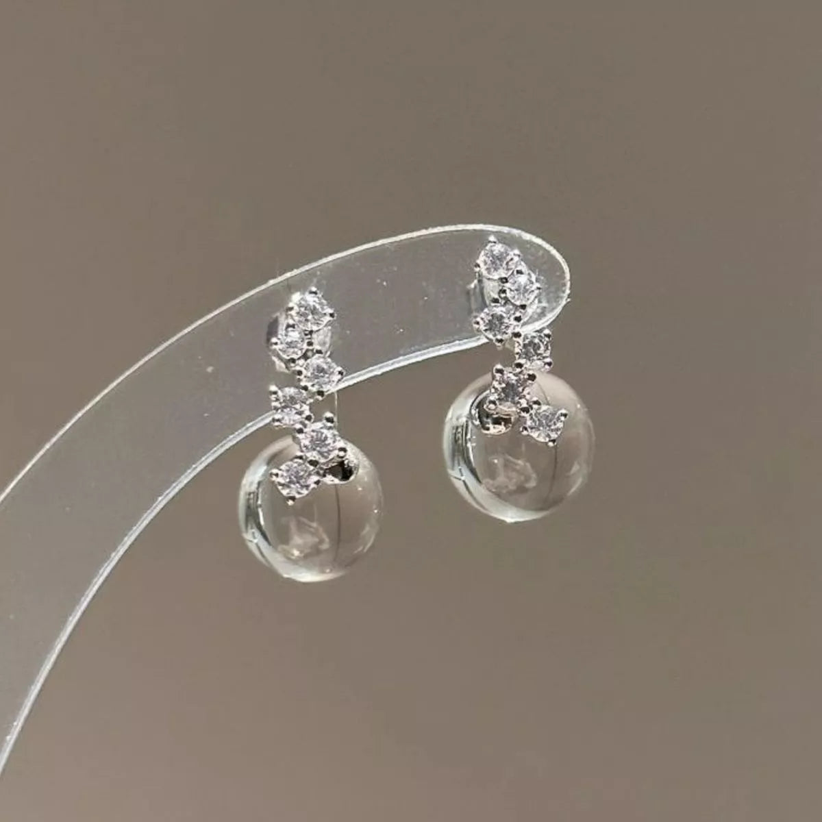 Crystal ball drop earrings in sterling silver side view