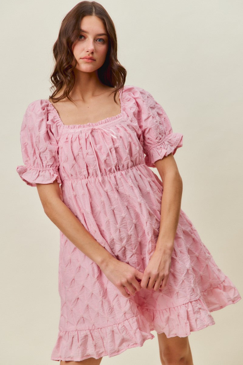 Textured Ruched Bust Mini Dress in Pink view 7