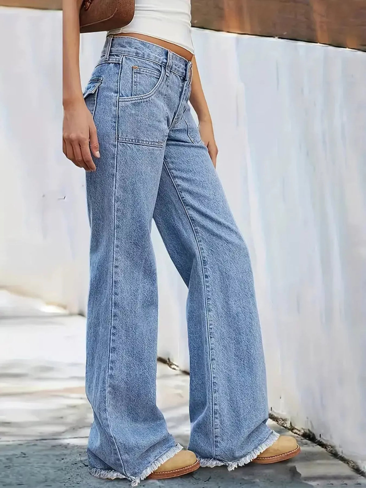 Structured wide leg denim side view