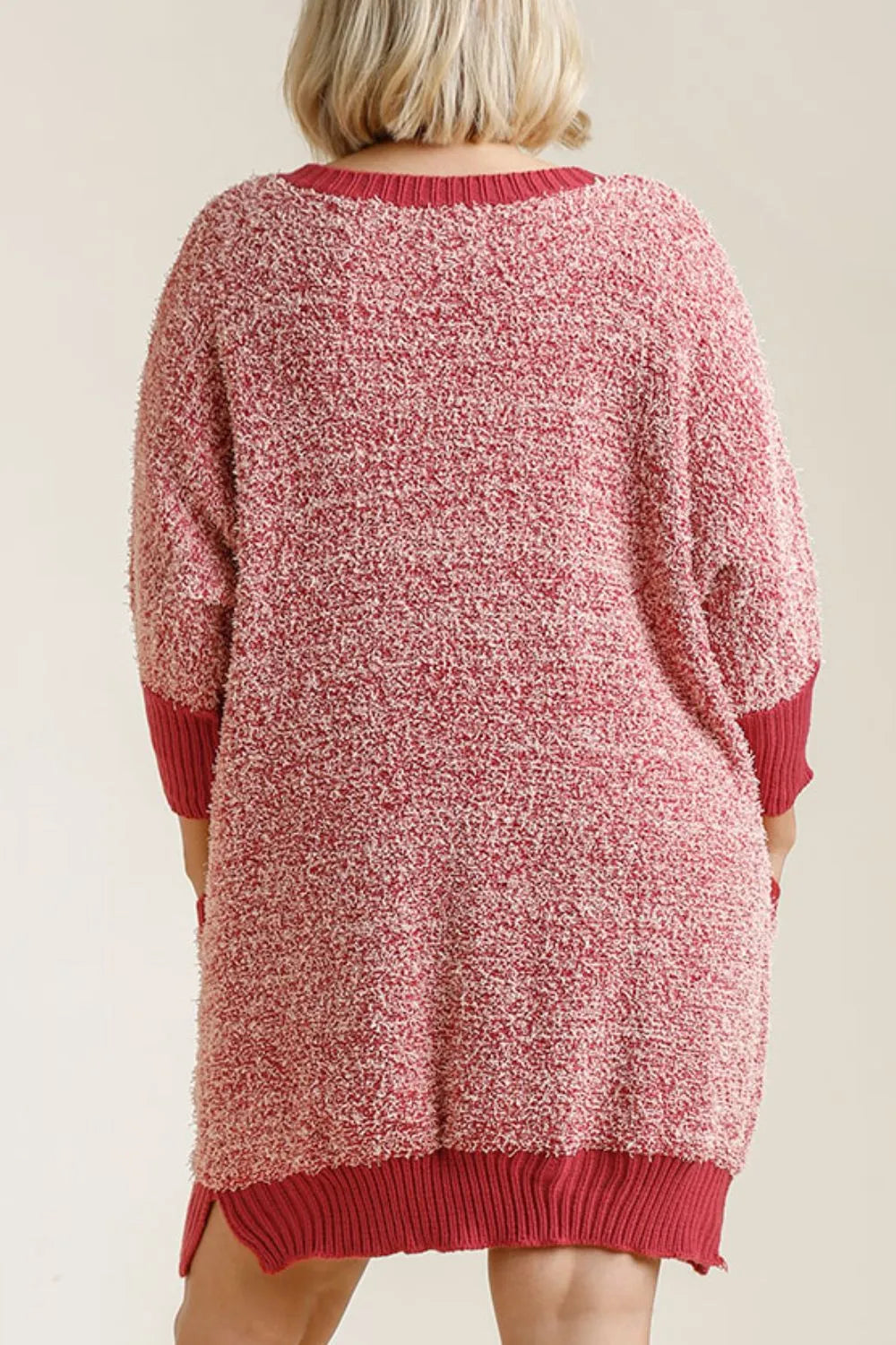 Scarlet Round Neck 3/4 Sleeve Sweater Dress with Pockets Plus Size styled look