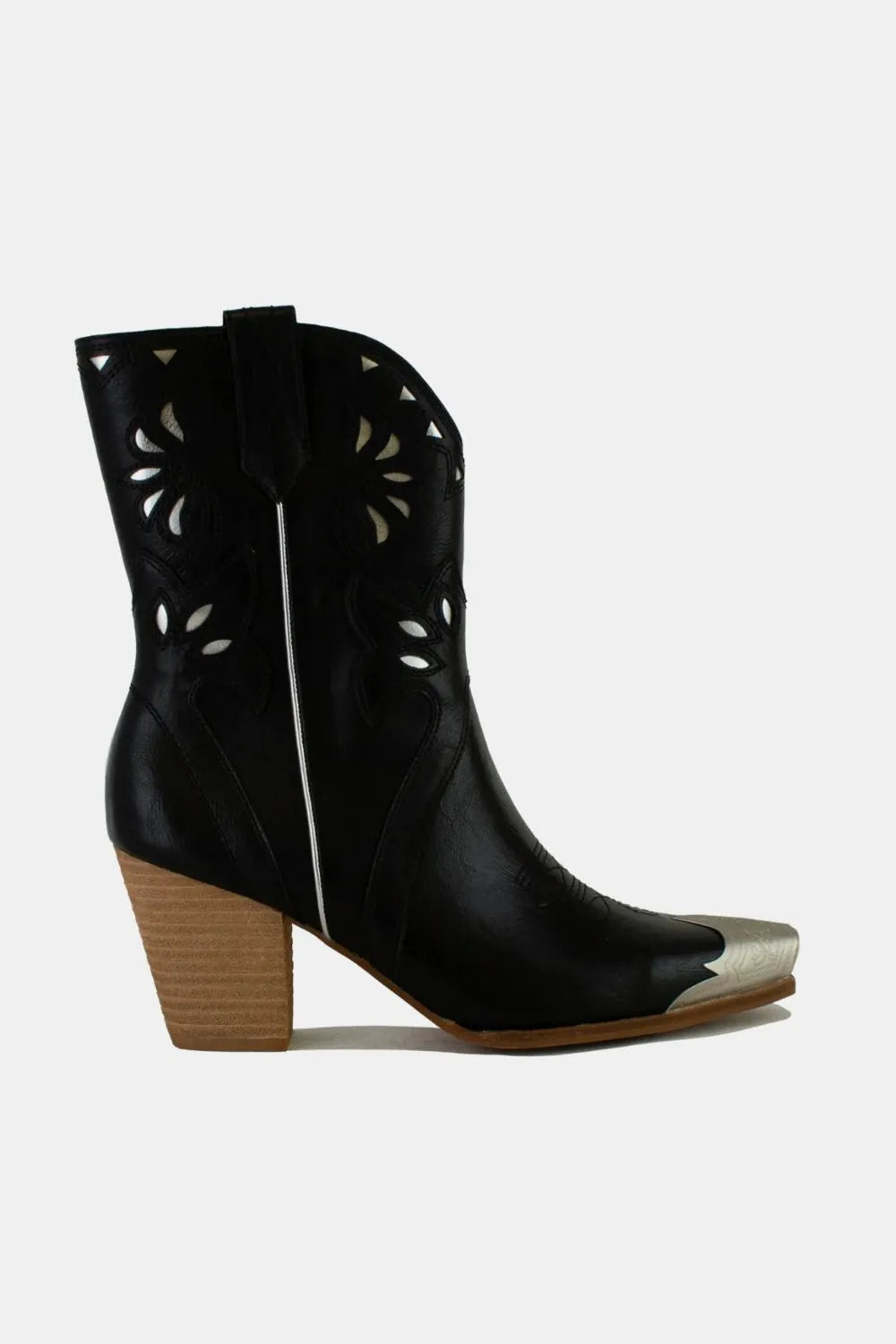 Floral embroidery cut out boots front view