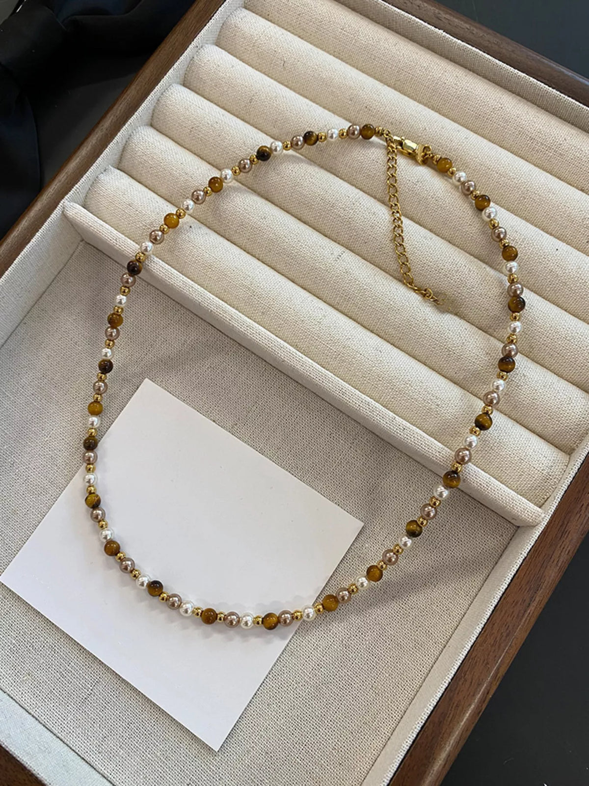 Tiger eye adjustable necklace styled view