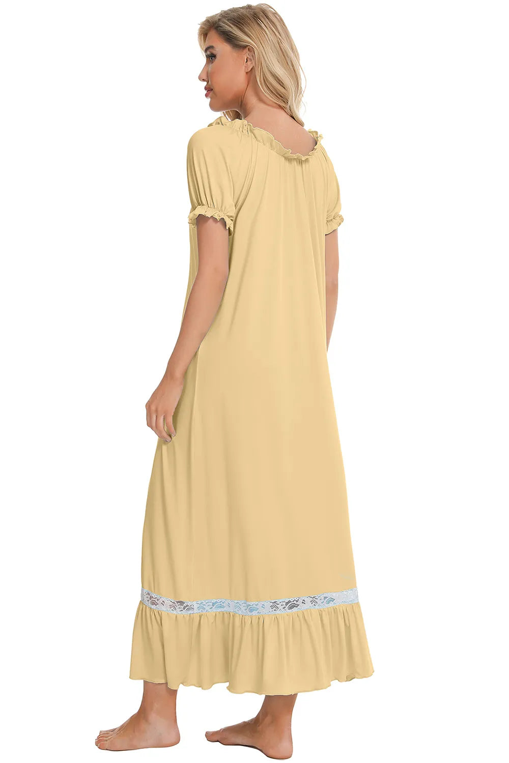 Lace Detail Short Sleeve Lounge Dress - Fashorio