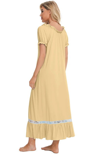 Lace Detail Short Sleeve Lounge Dress - Fashorio