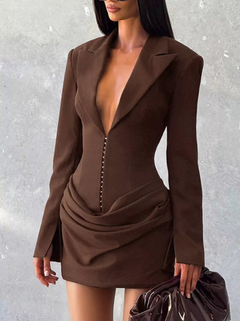 blazer style long sleeve mini dress front view