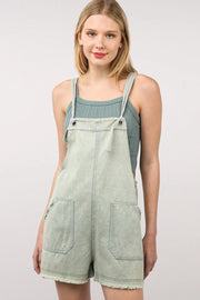 VERY J Washed Frayed Hem Denim Overall Sage - Fashorio
