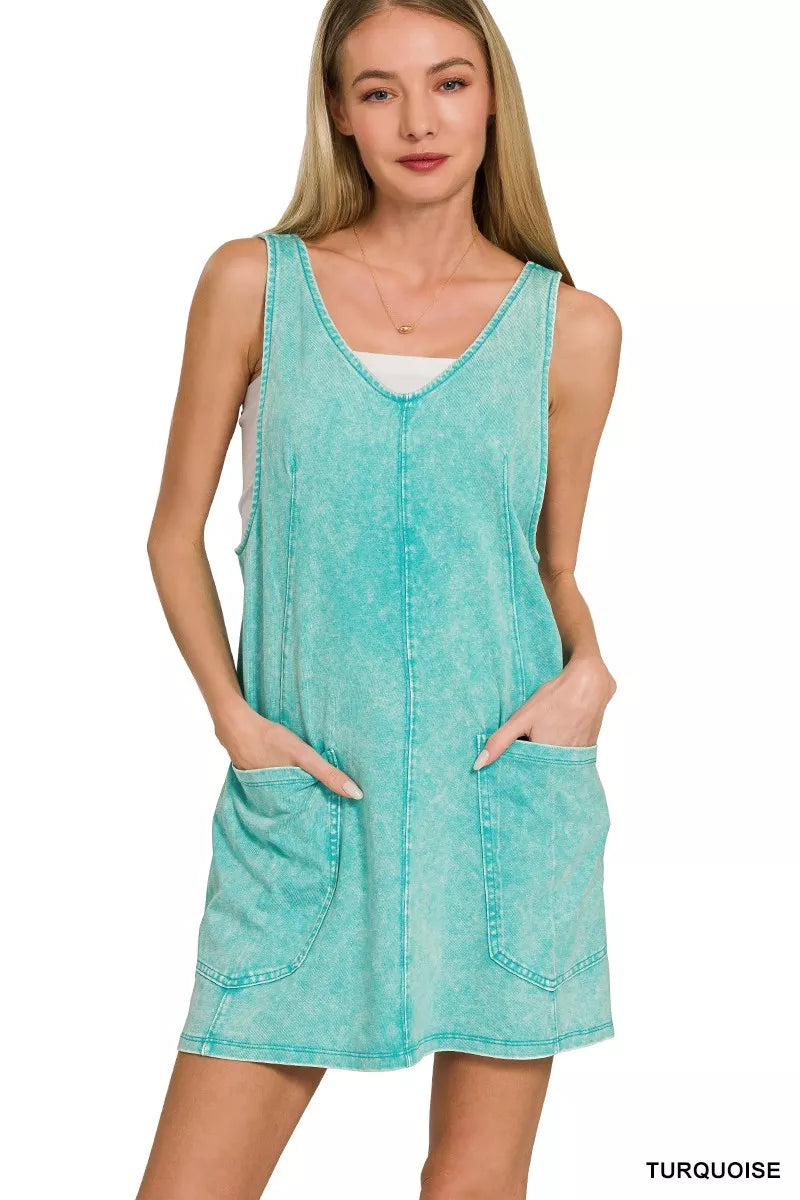 Acid Washed Overall Knit Mini Dress