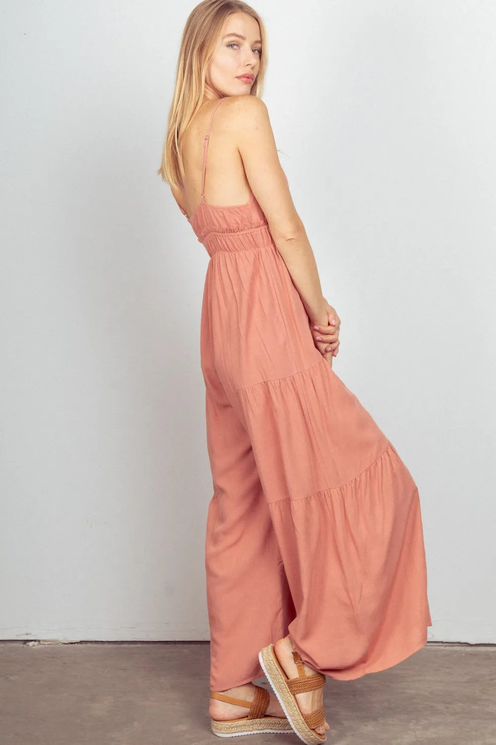 Sleeveless Ruched Wide Leg Jumpsuit side view