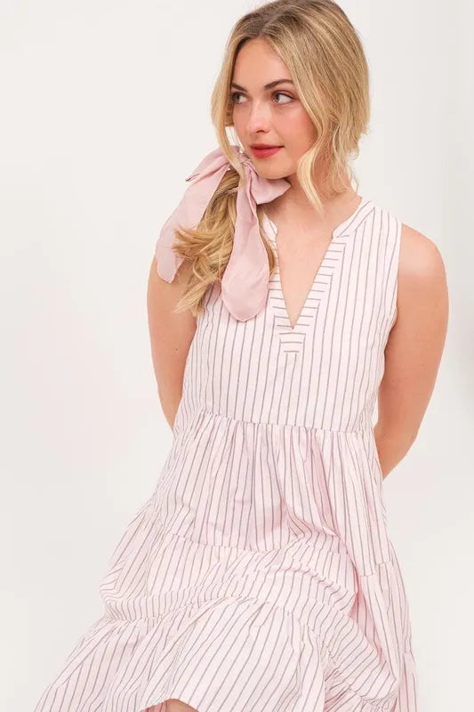 Striped Sleeveless V Neck Tiered Dress view 8