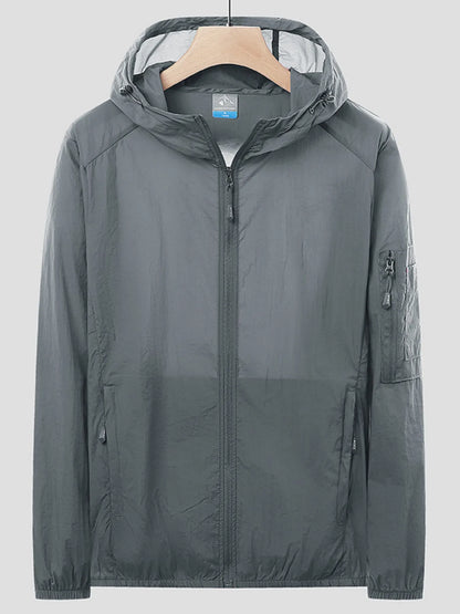 Men's Plus Size Zip Up Long Sleeve Hooded Jacket Gray - Fashorio