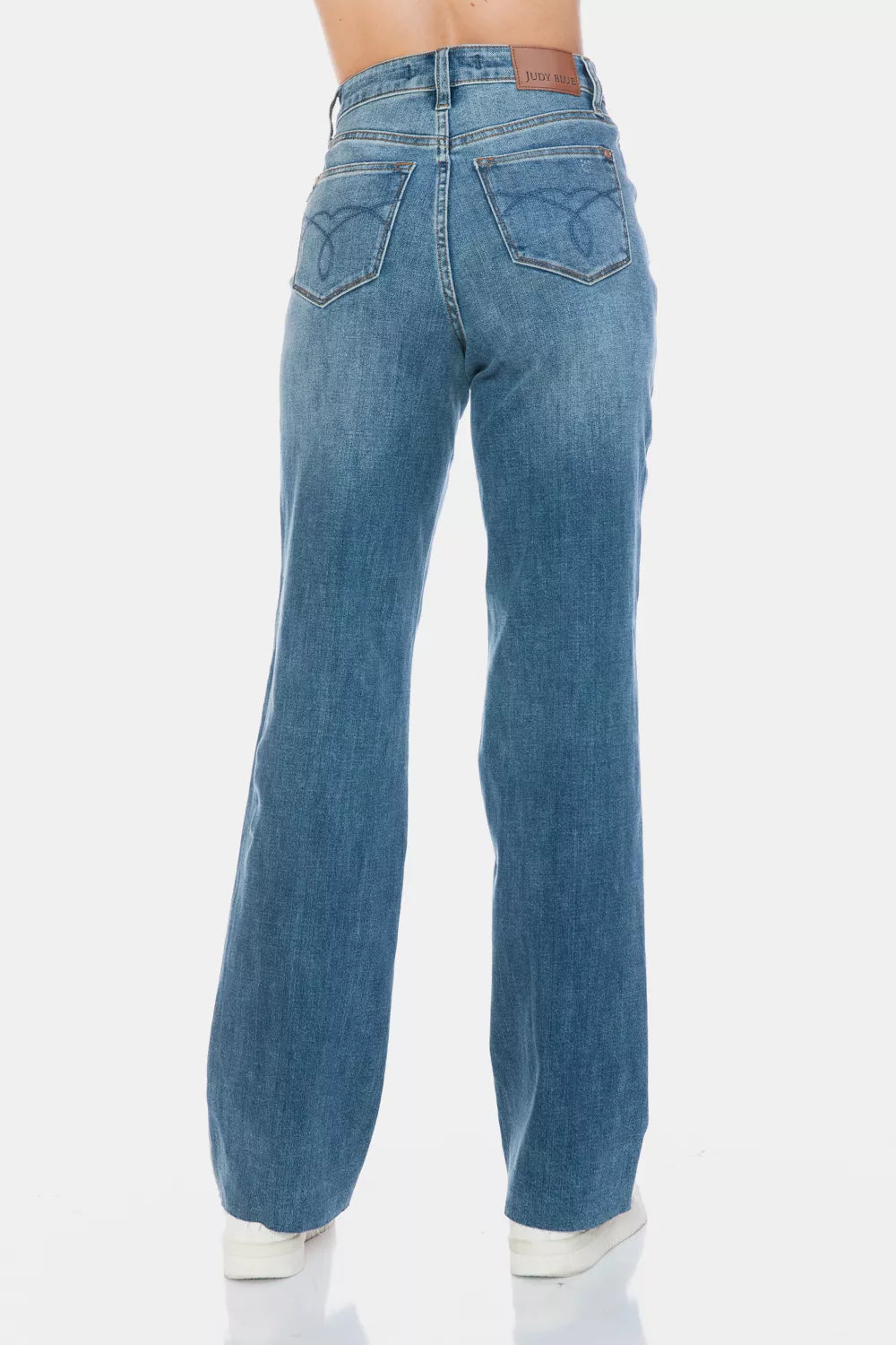 Judy Blue Tummy Control Raw Hem Straight Jeans back view