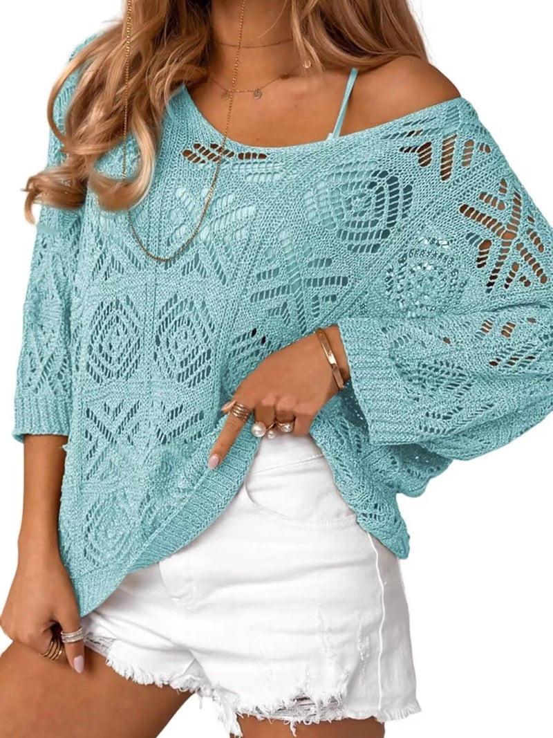 Loose fit crochet knit cover up top front view