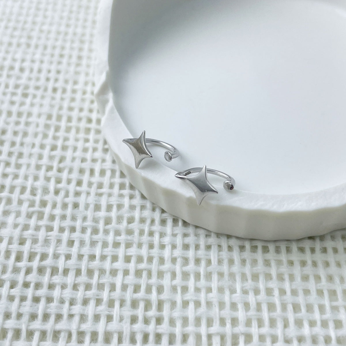 925 sterling silver star cuff earrings front view