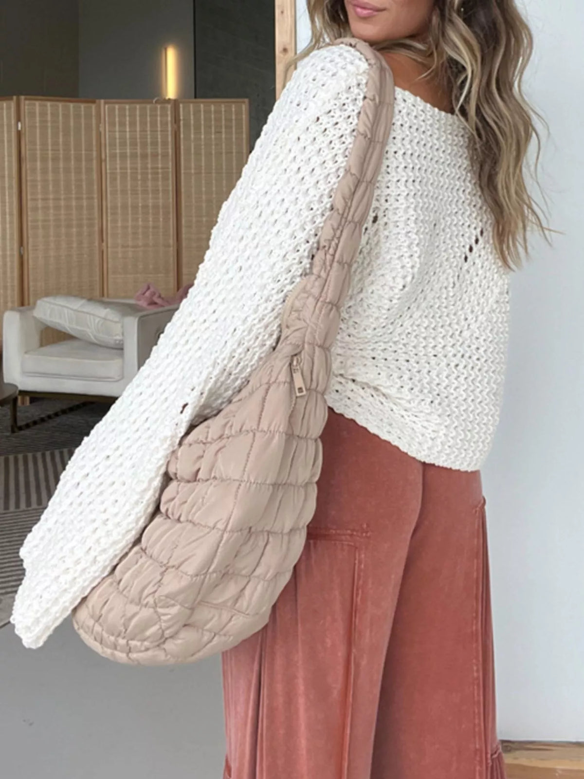 openwork batwing sleeve sweater styled look
