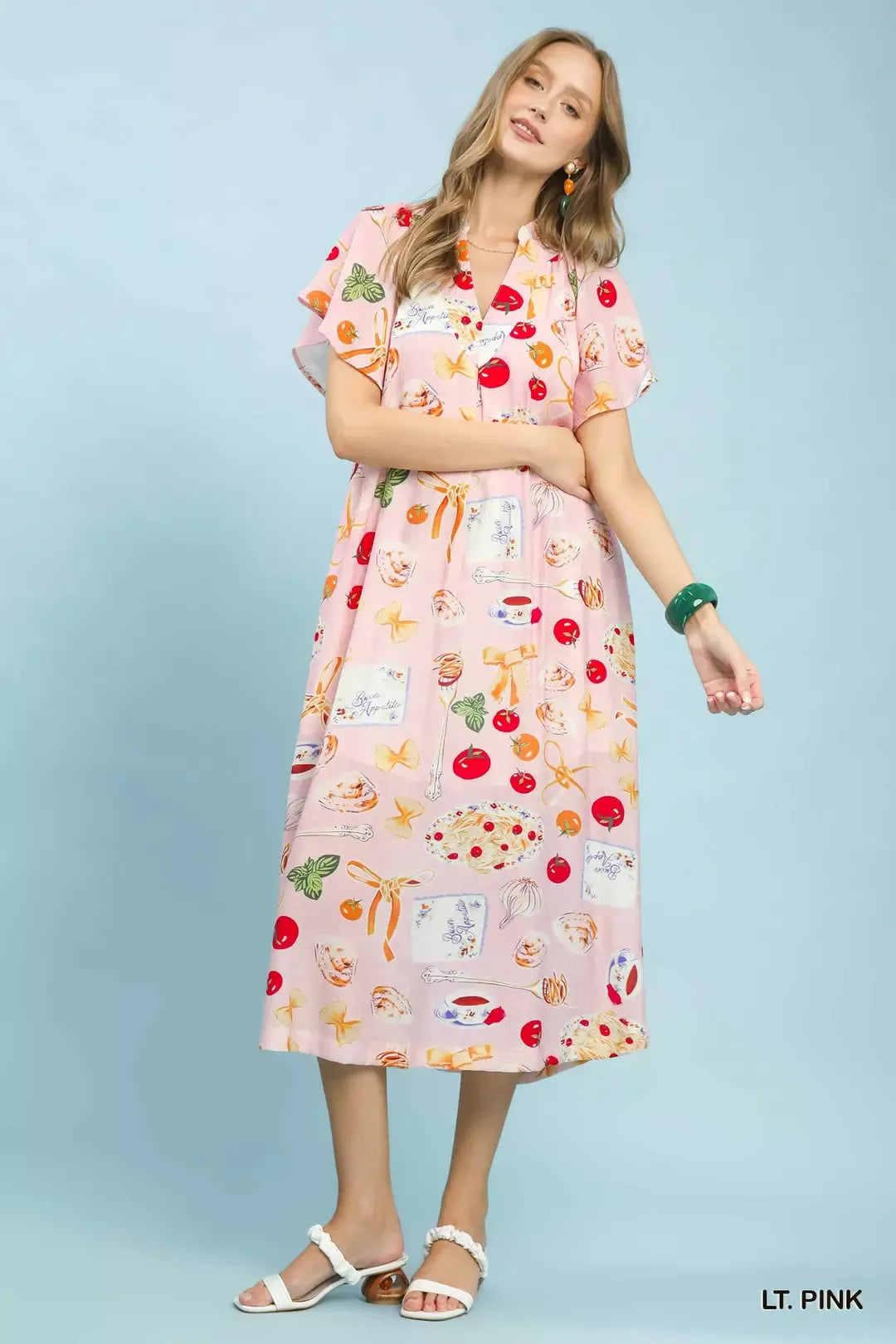Abstract Print Flutter Sleeve Midi Dress back view