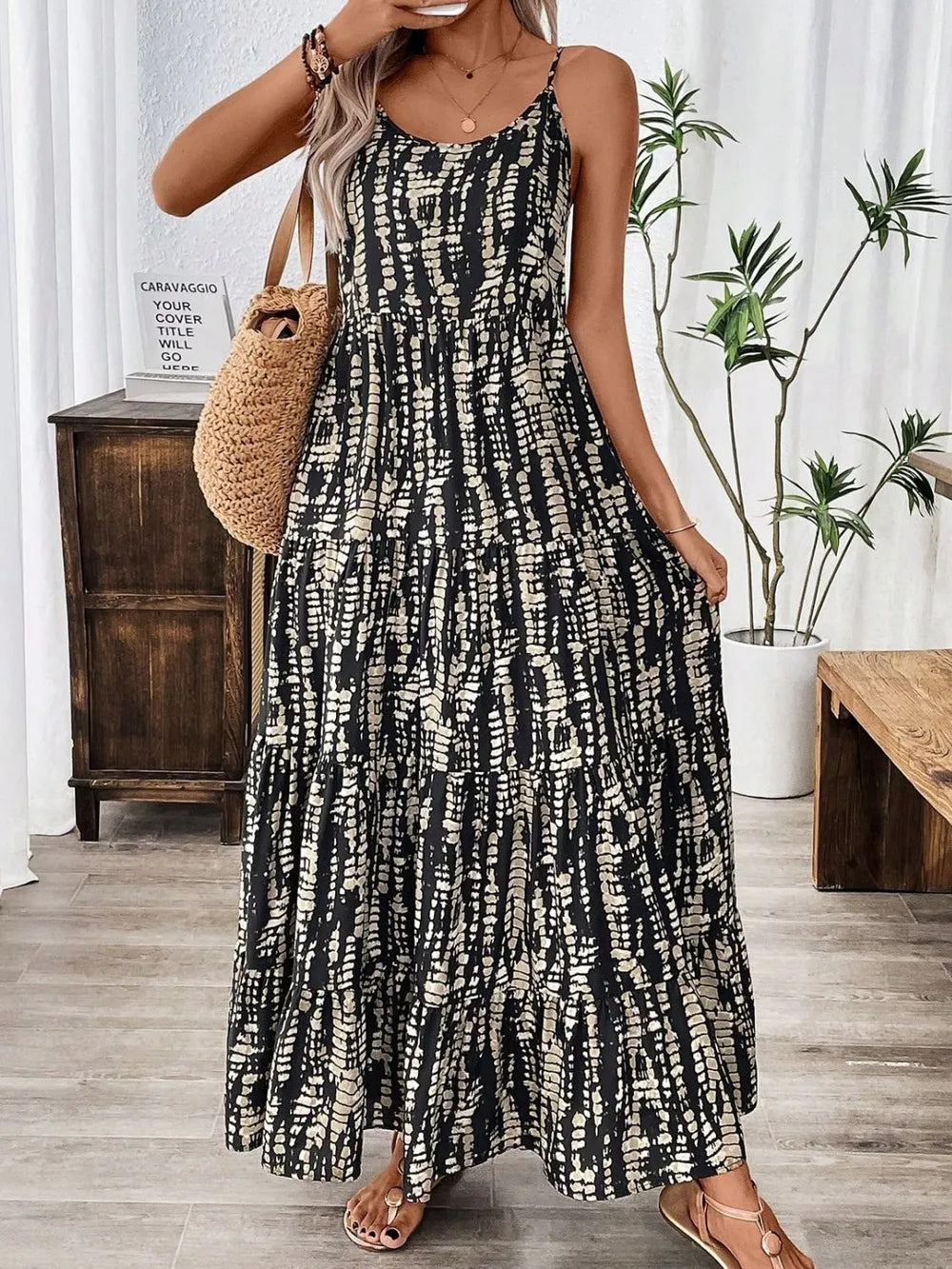 Sleeveless printed maxi dress full length