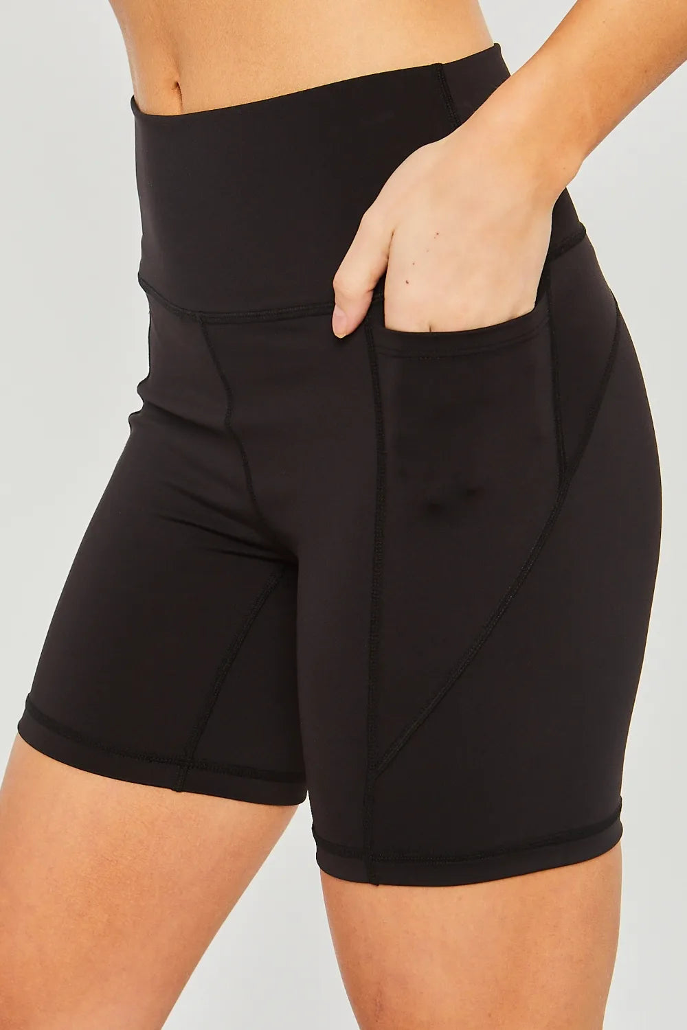 Love Tree High Waist Seam Detail Active Shorts Black - Fashorio