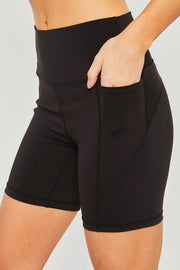 Love Tree High Waist Seam Detail Active Shorts Black - Fashorio