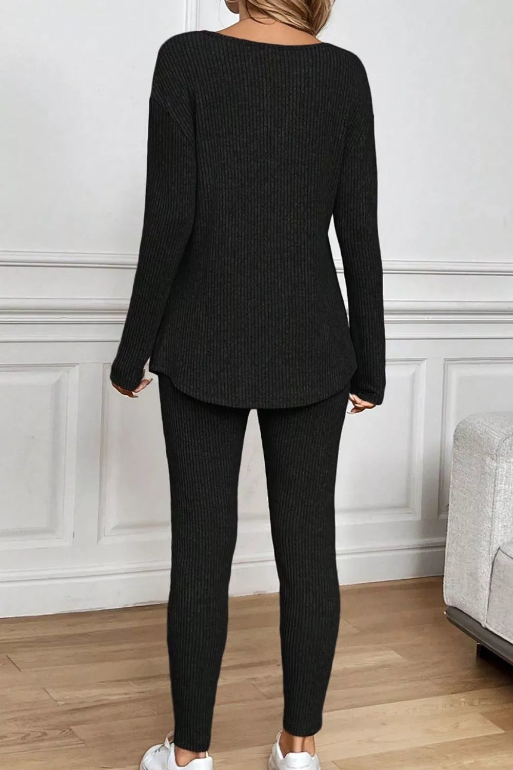 Coordinated notched long sleeve set full length