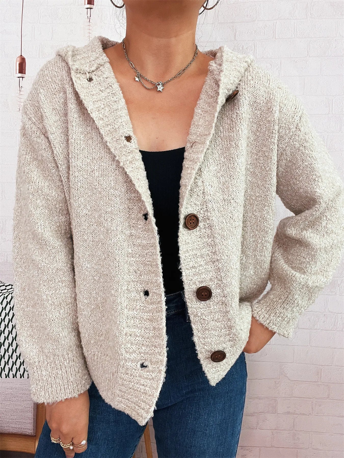 Cozy Button-Up Hooded Cardigan - Fashorio