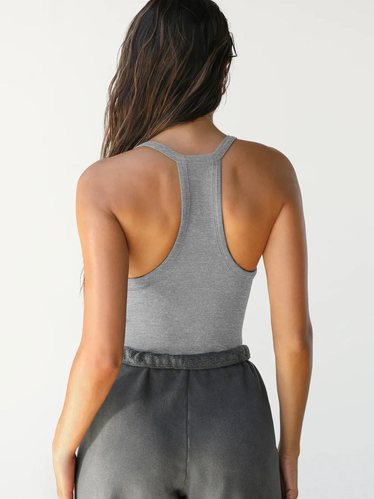 Ribbed V Neck Halter Tank Top, view 27