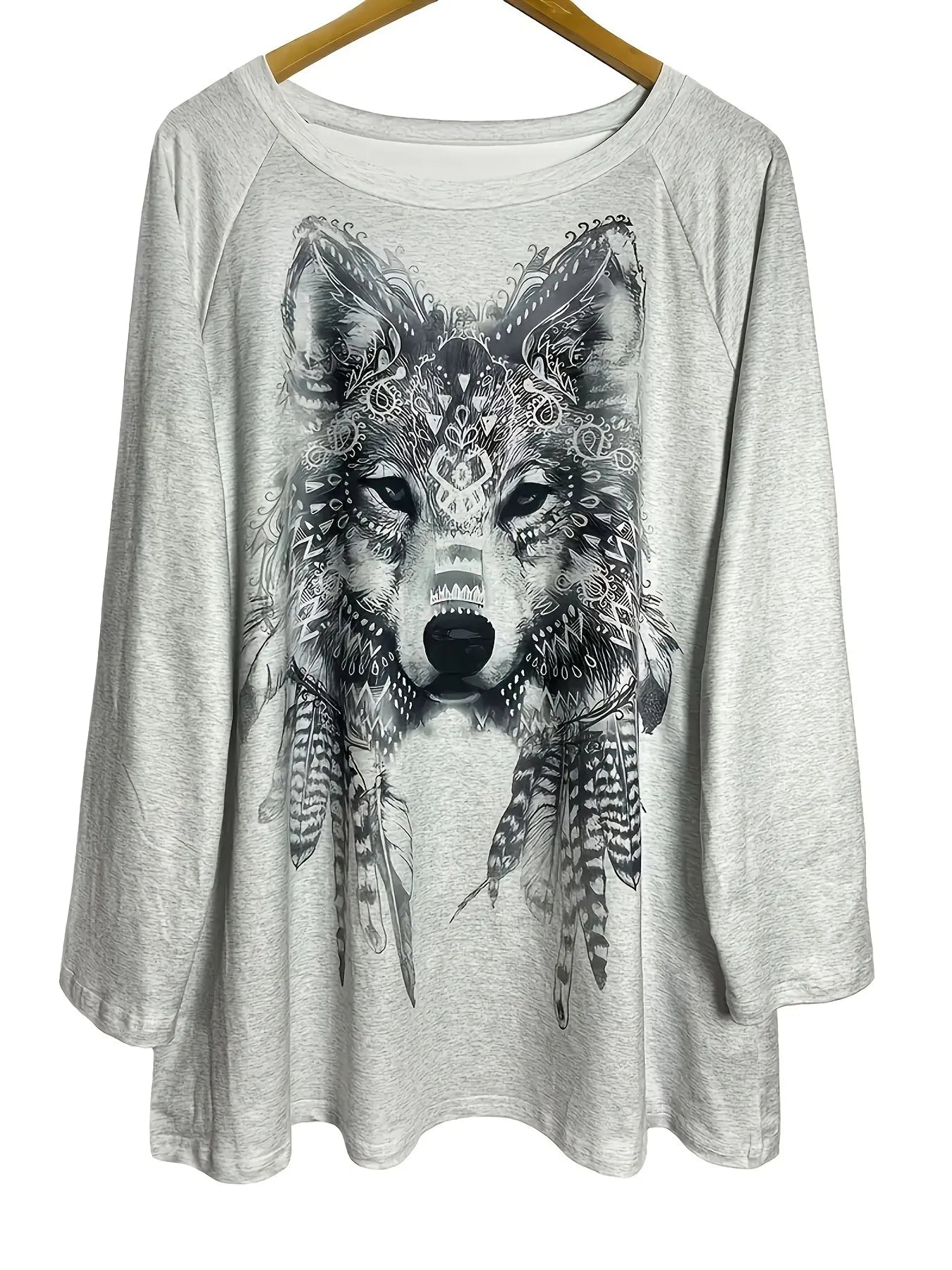 Bohemian Wolf Print Long Sleeve T-Shirt - Fashorio