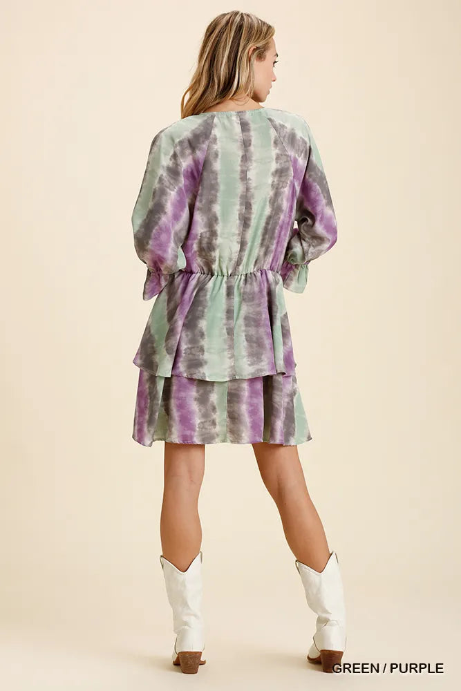 Tie Dye Ruffled Layered Dress with Elastic Waistband side view