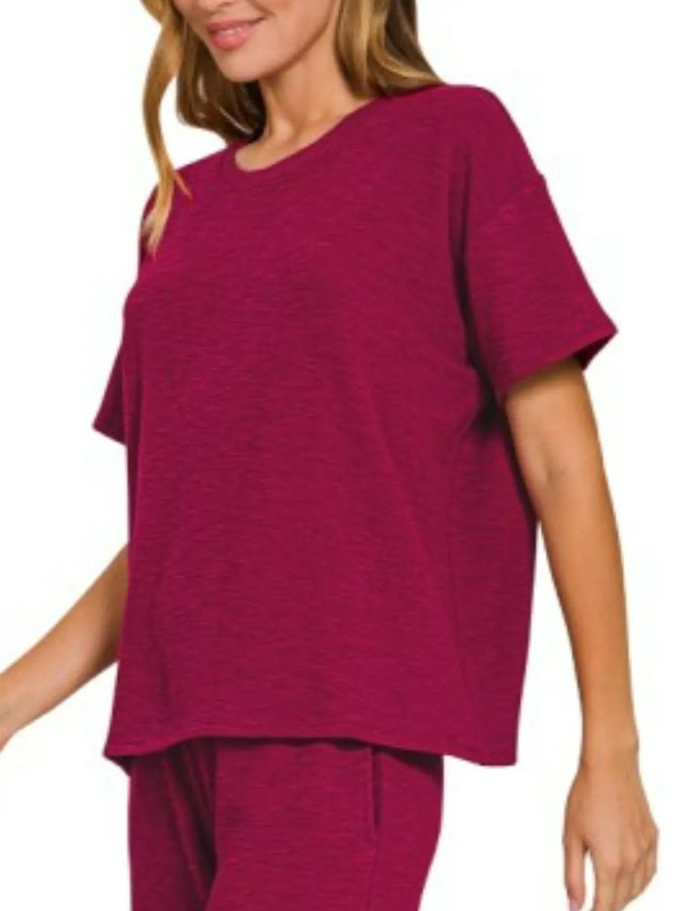 Zenana Slub Short Sleeve T-Shirt and Pants Set - Fashorio