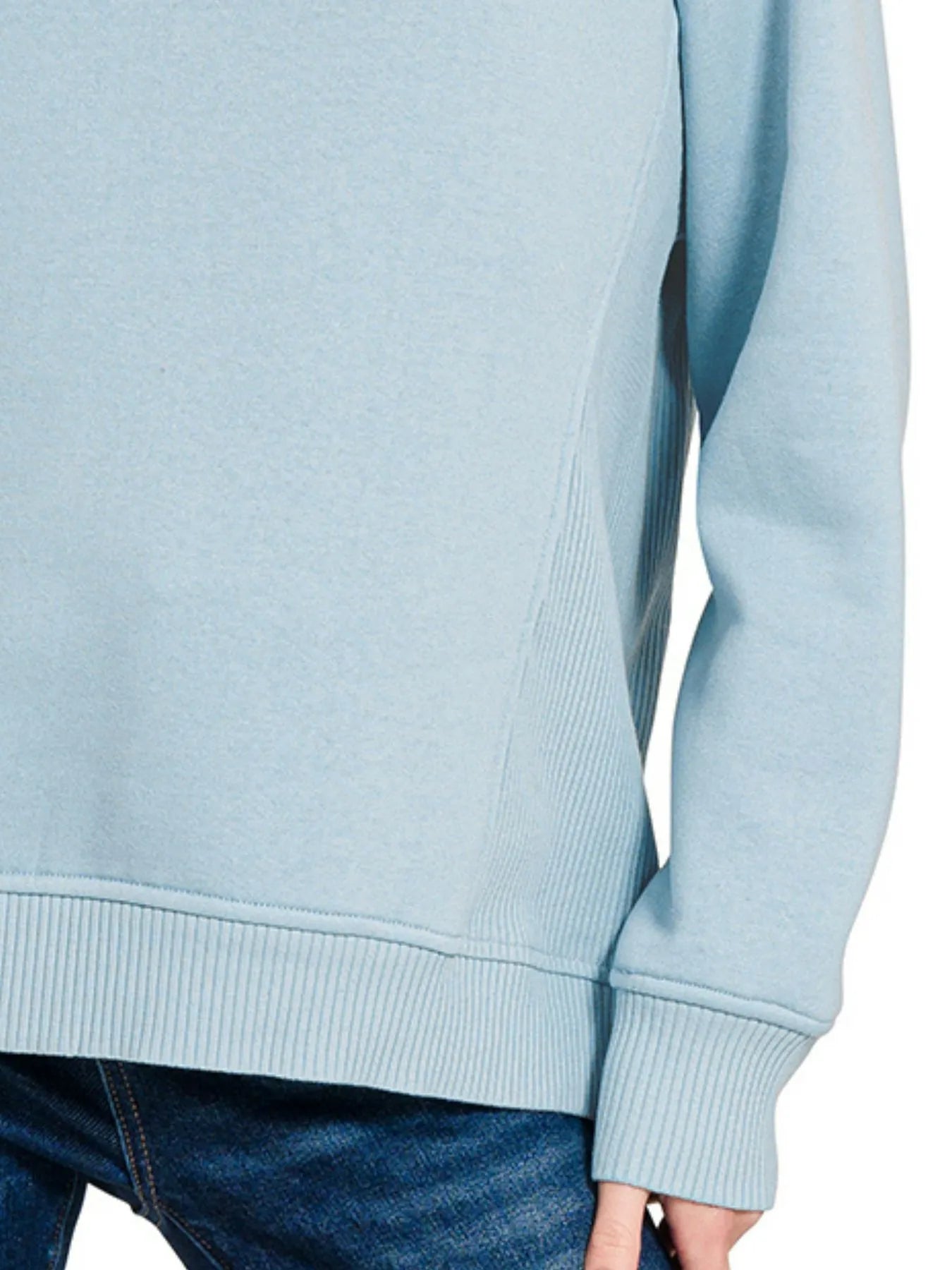 Zenana Fleece Round Neck Ribbed Side Raglan Sweatshirt - Fashorio