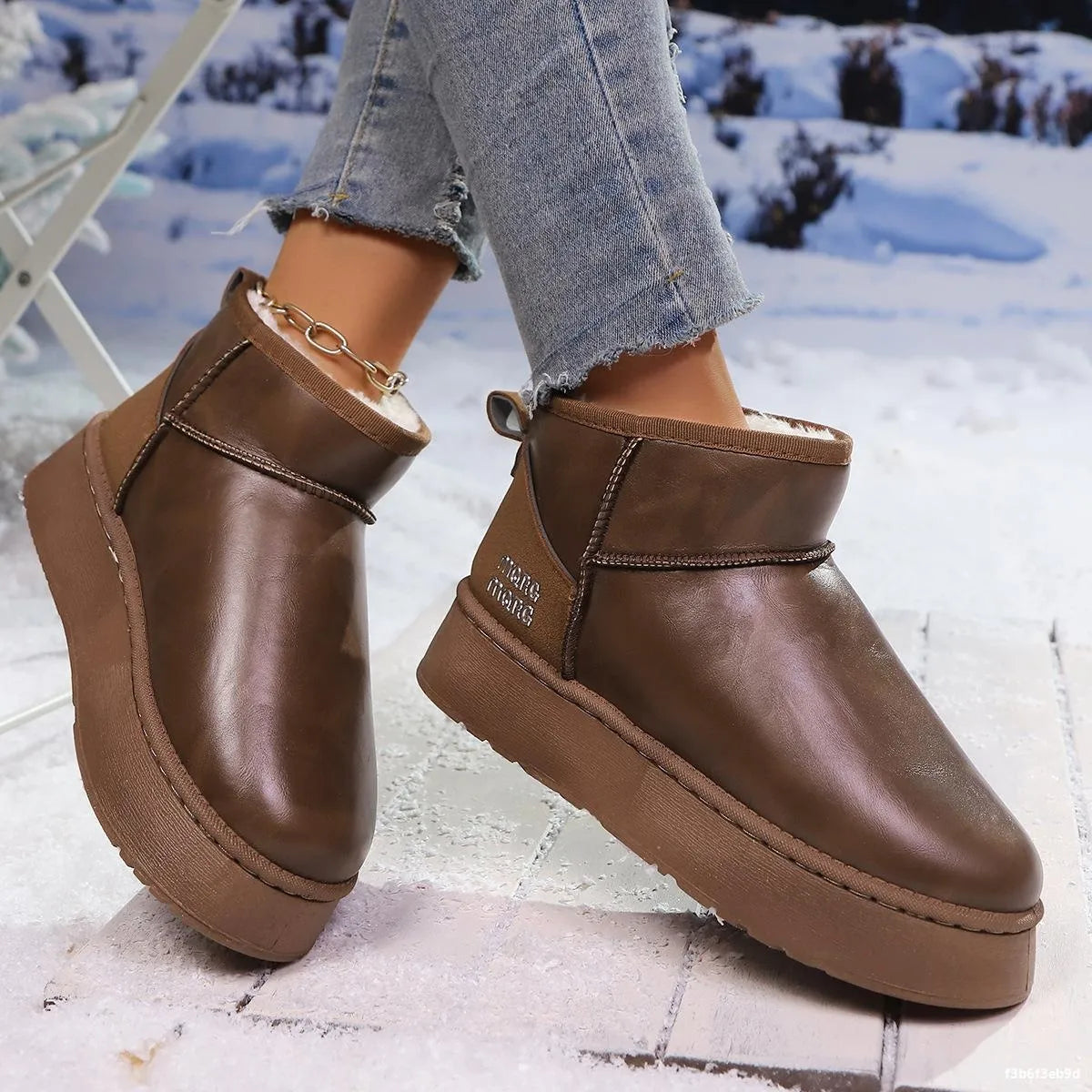 Faux fur platform ankle boots colour close up