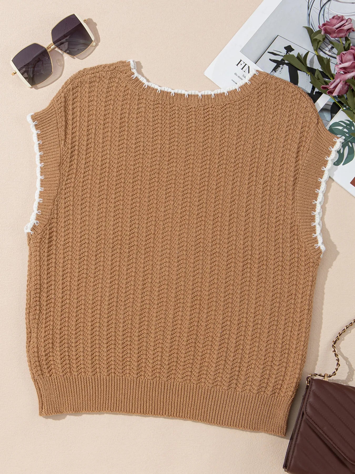 Contrast Trim Boxy Fit Sweater Vest - Fashorio
