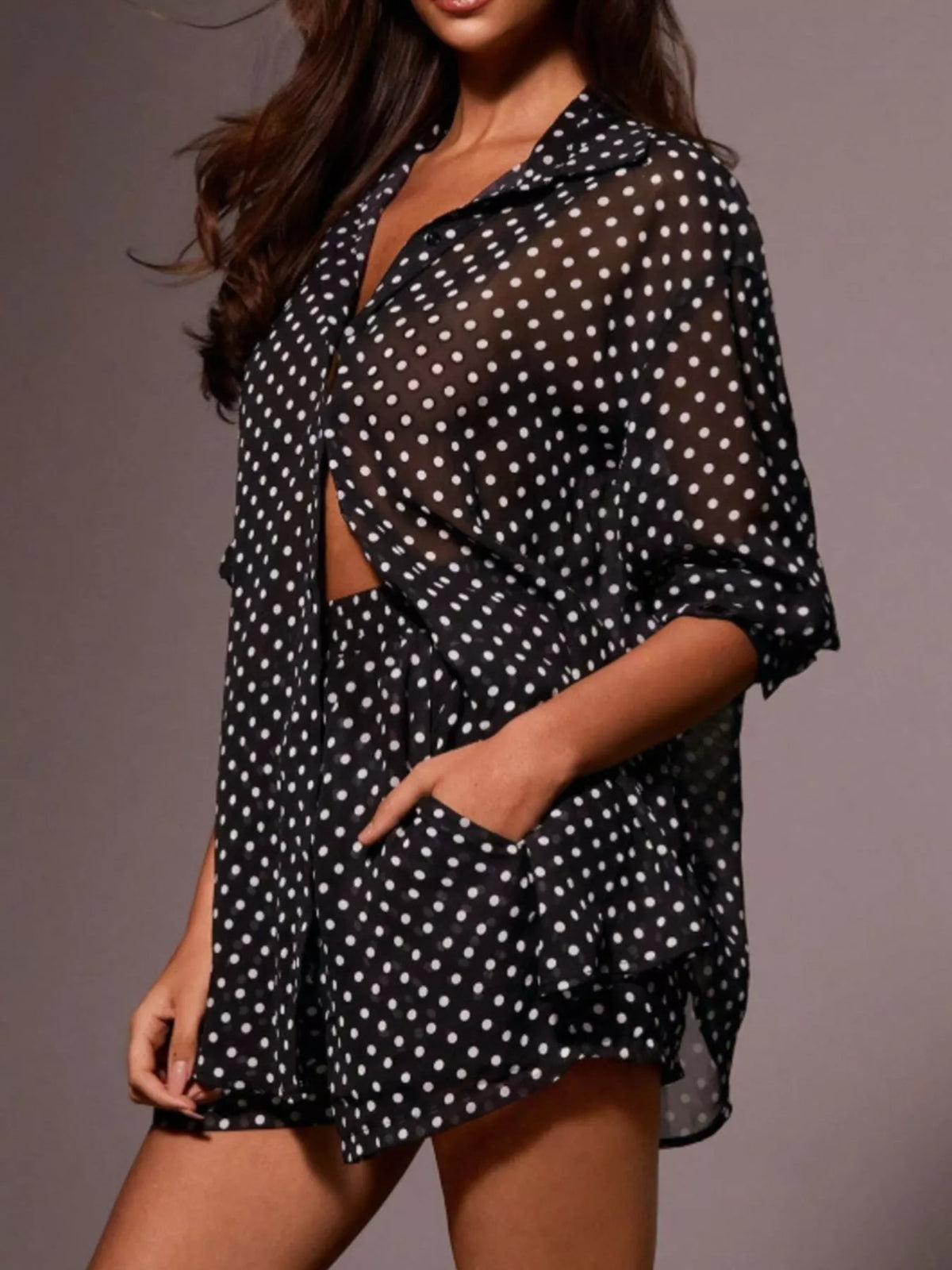 Polka dot shirt and matching shorts two piece set