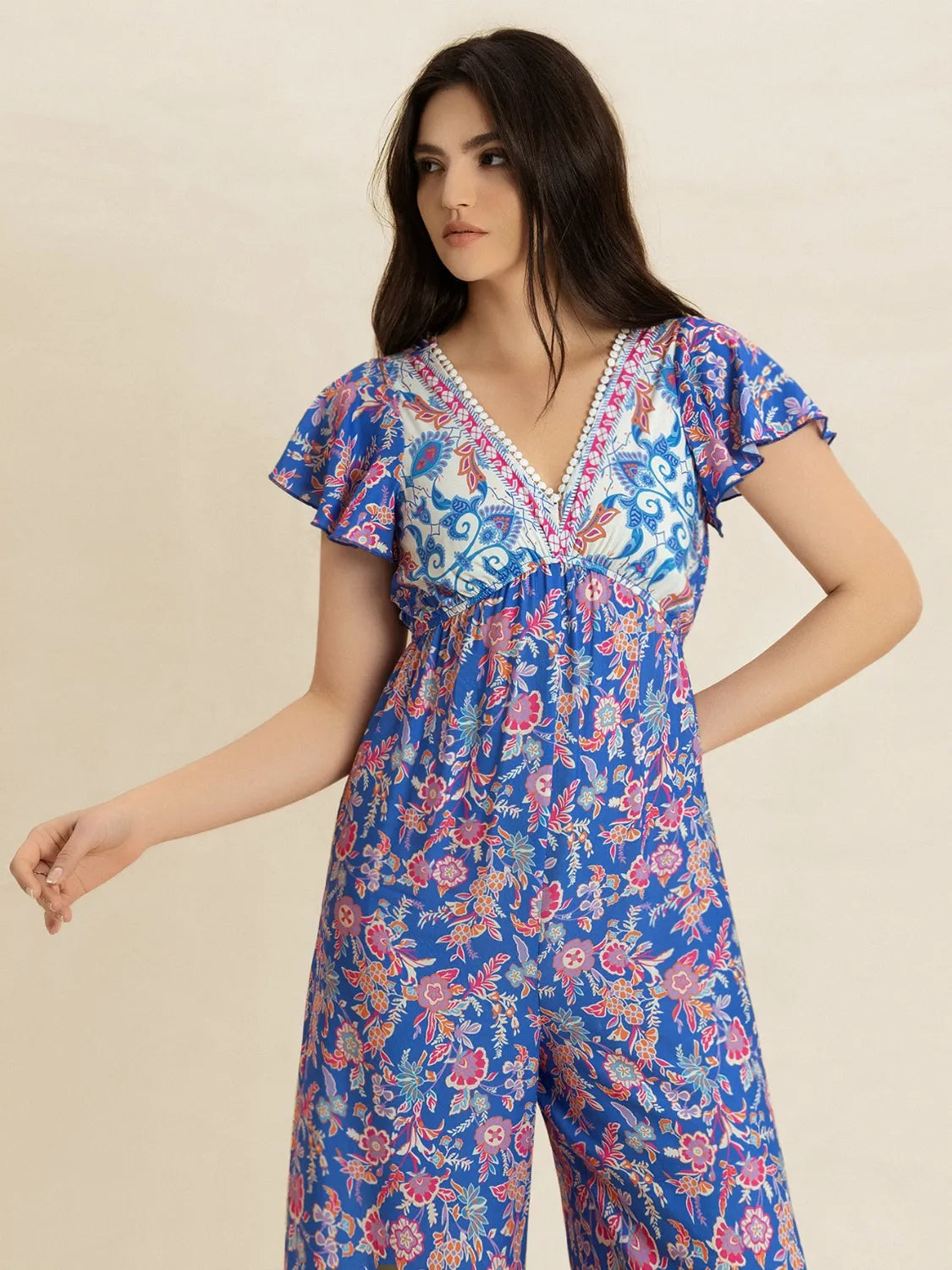 Printed jumpsuit full length styling view