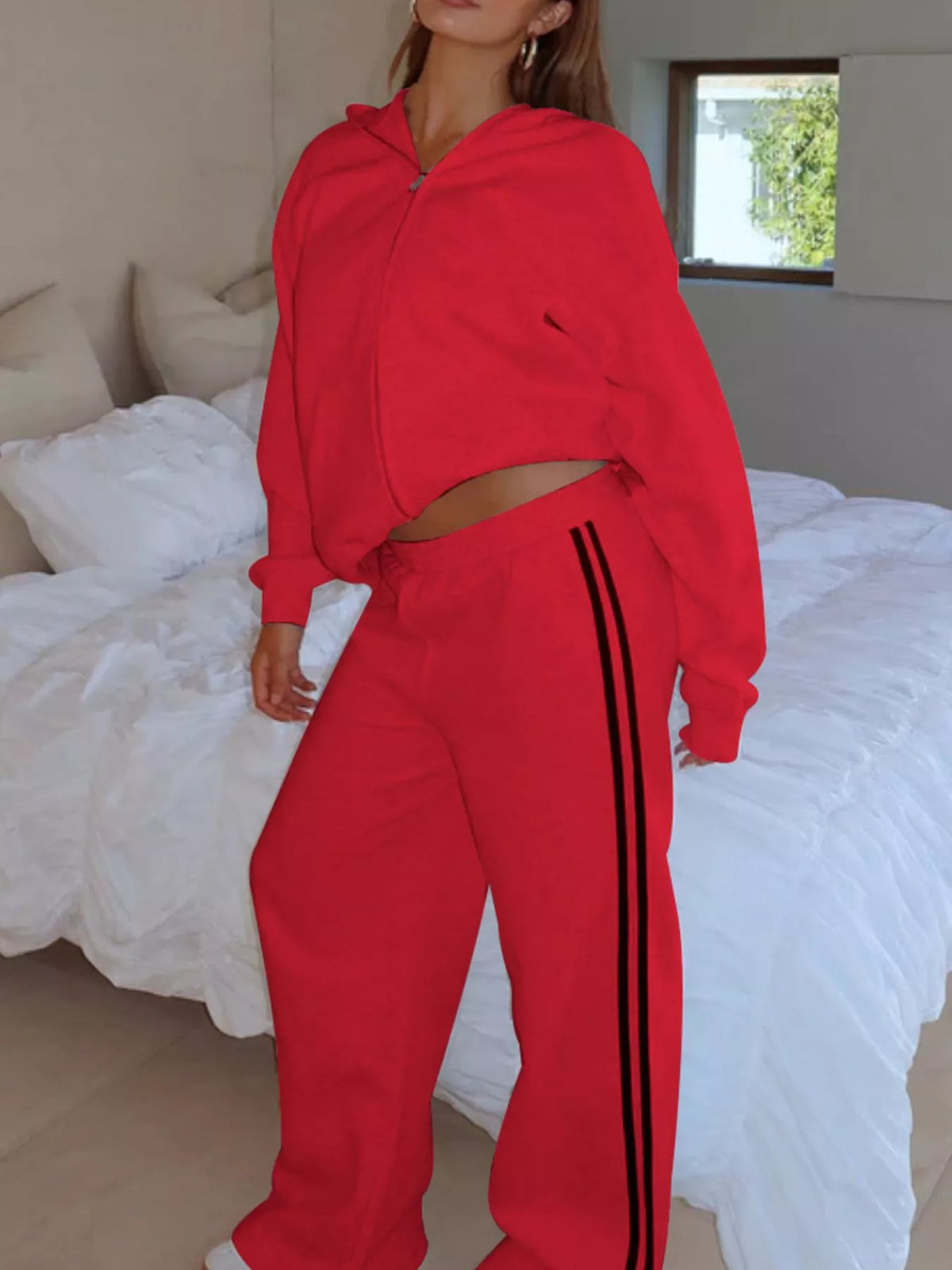 Zip Up Hoodie and Striped Pants Set, view 9
