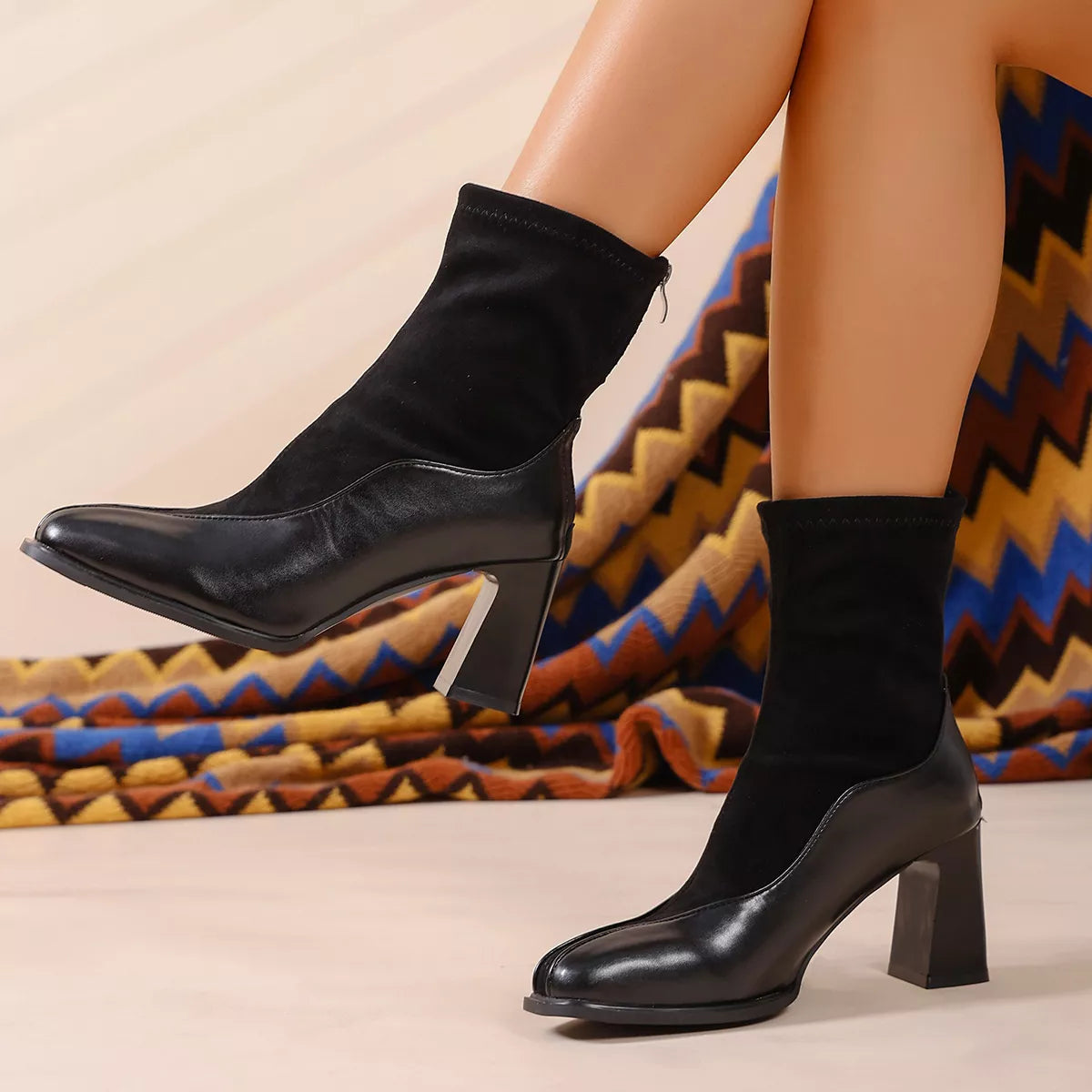 Square toe block heel boots back heel view