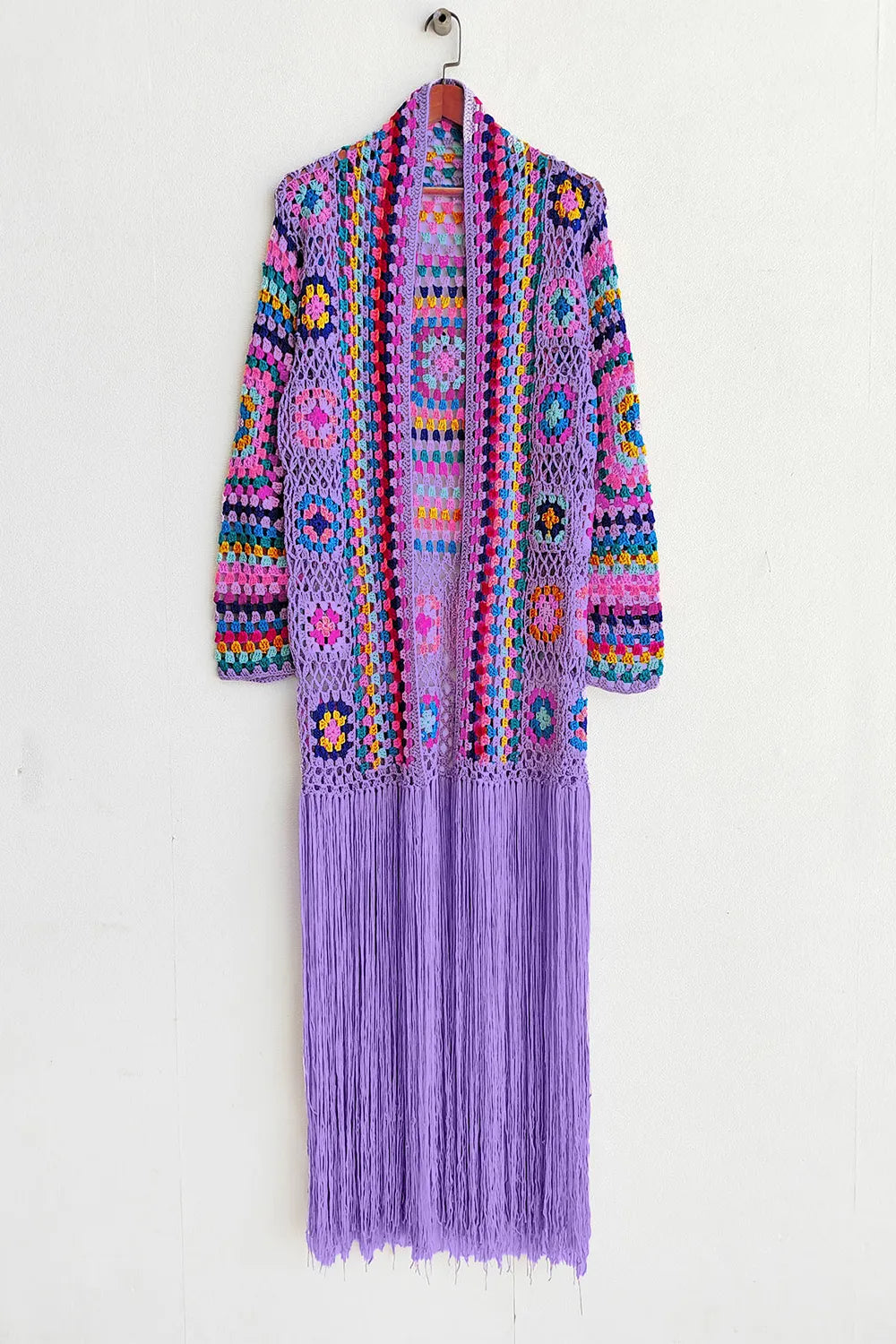 Fringe duster cardigan in lilac