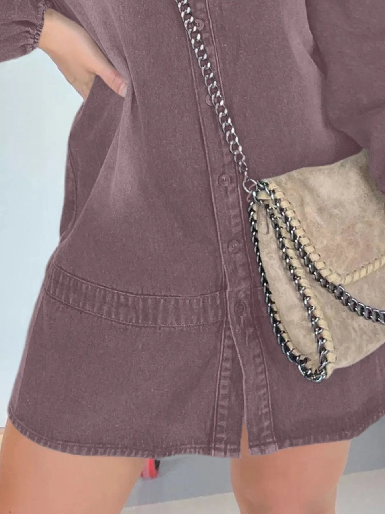 Full Size Button Front Long Sleeve Denim Dress Plus Size - Fashorio