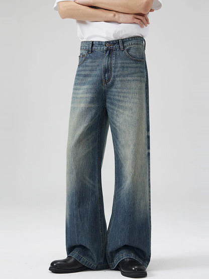 Men's Full Size Wide Leg High Waisted Jeans Plus Size Vintage Blue - Fashorio