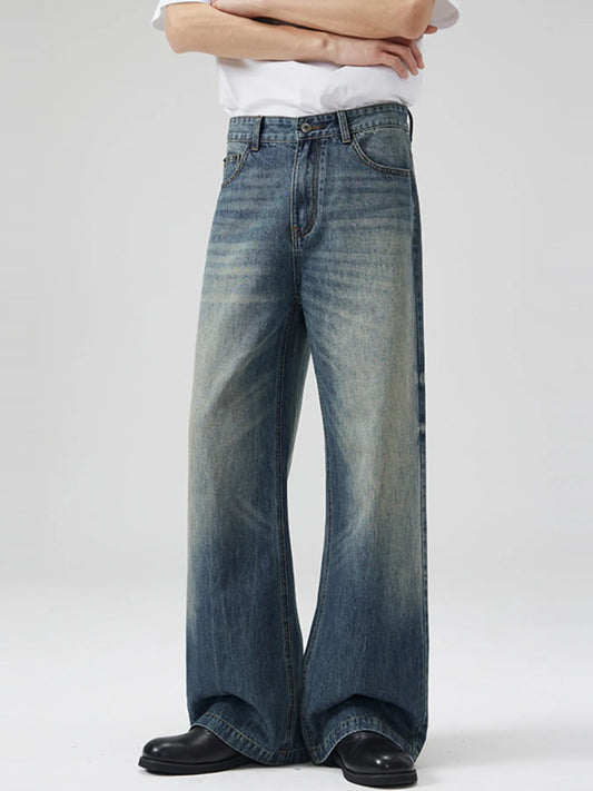 Men's Full Size Wide Leg High Waisted Jeans Plus Size Vintage Blue - Fashorio