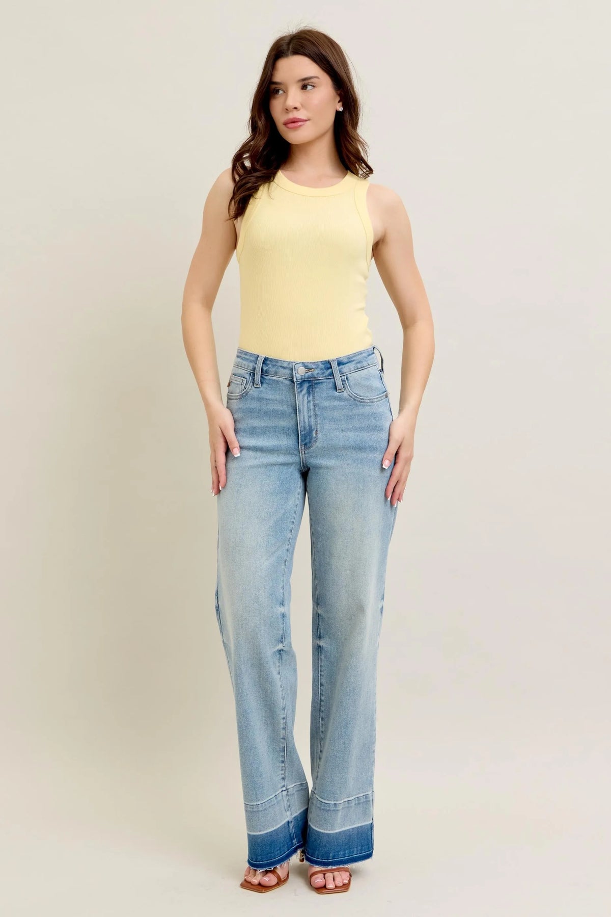 Styled outfit with wide leg jeans