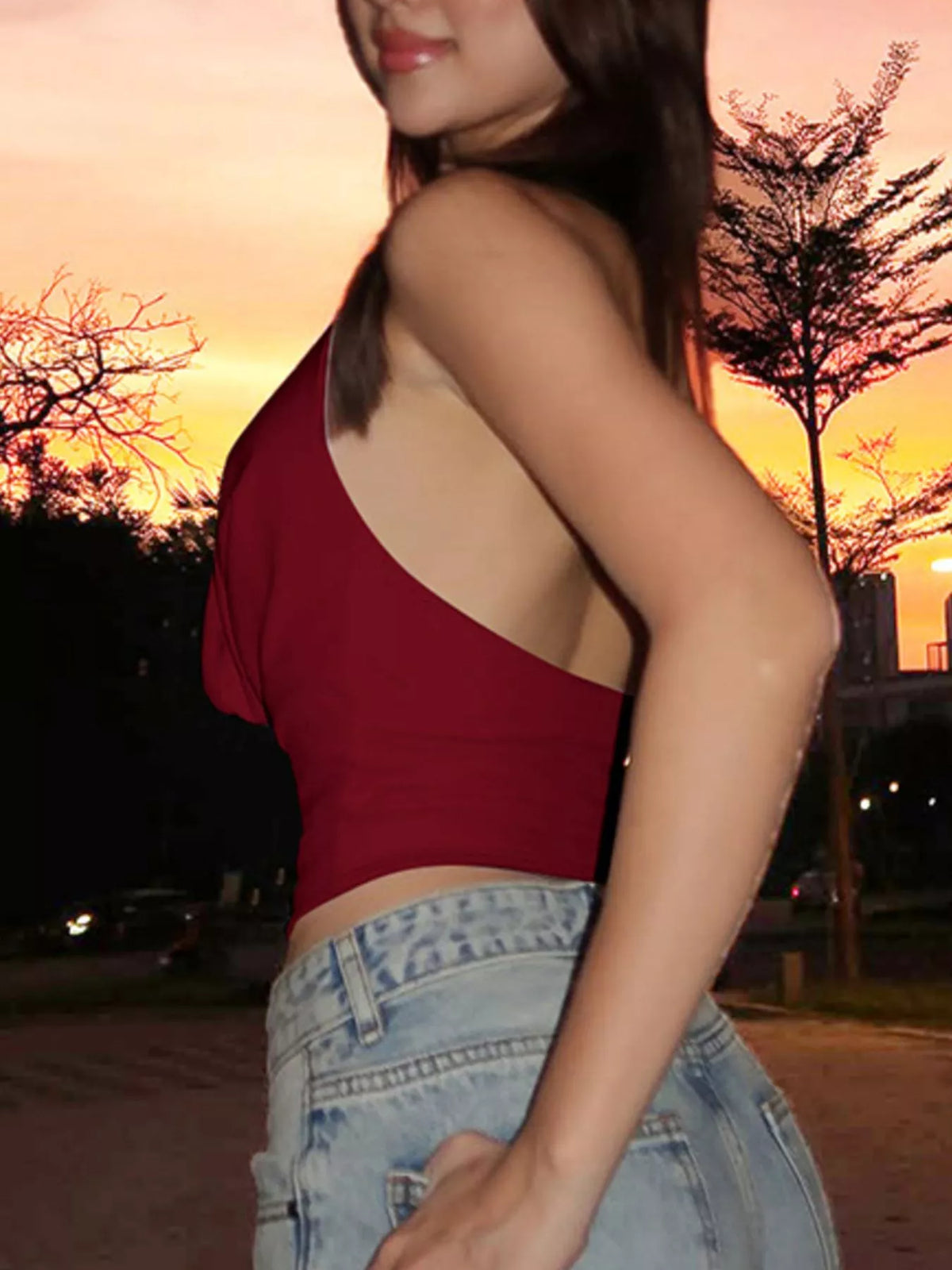Halter neck cami laid flat