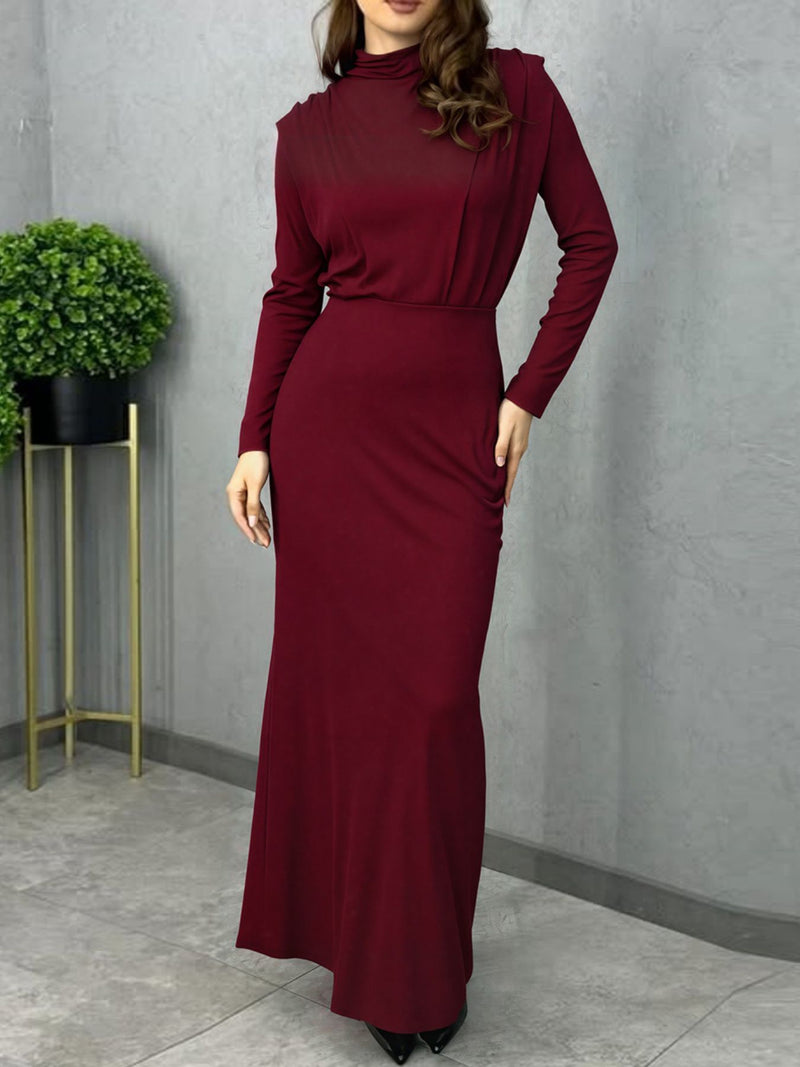 Mock neck long sleeve maxi dress front view