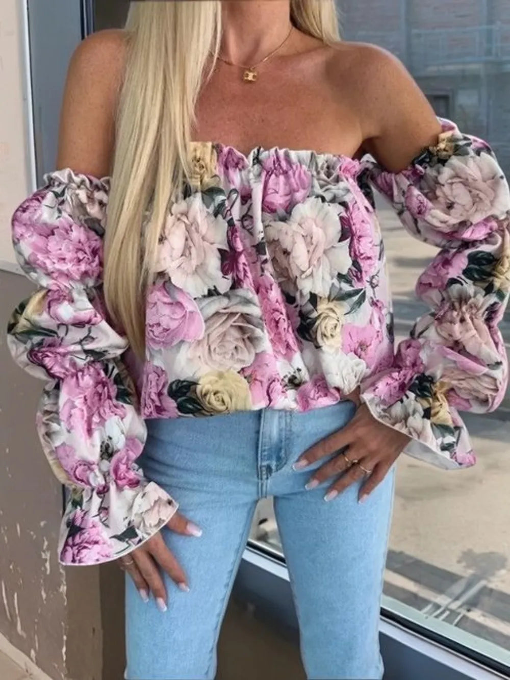 Womens printed off shoulder blouse