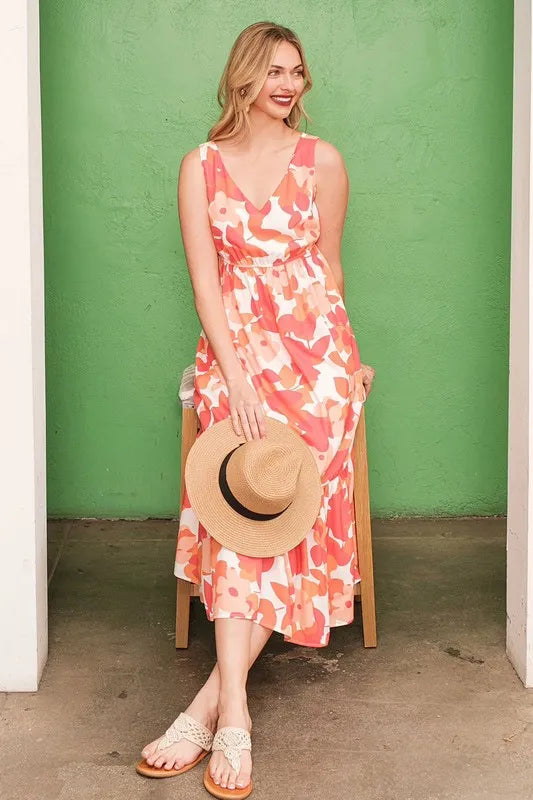 Sleeveless Floral Print V Neck Midi Dress view 7