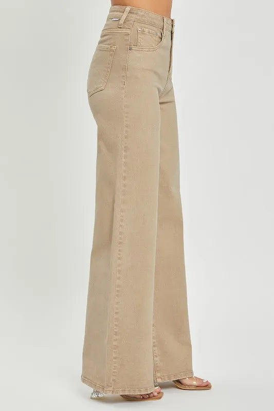 RISEN Full Size Tummy Control High Rise Wide Leg Jeans Plus Size - Fashorio