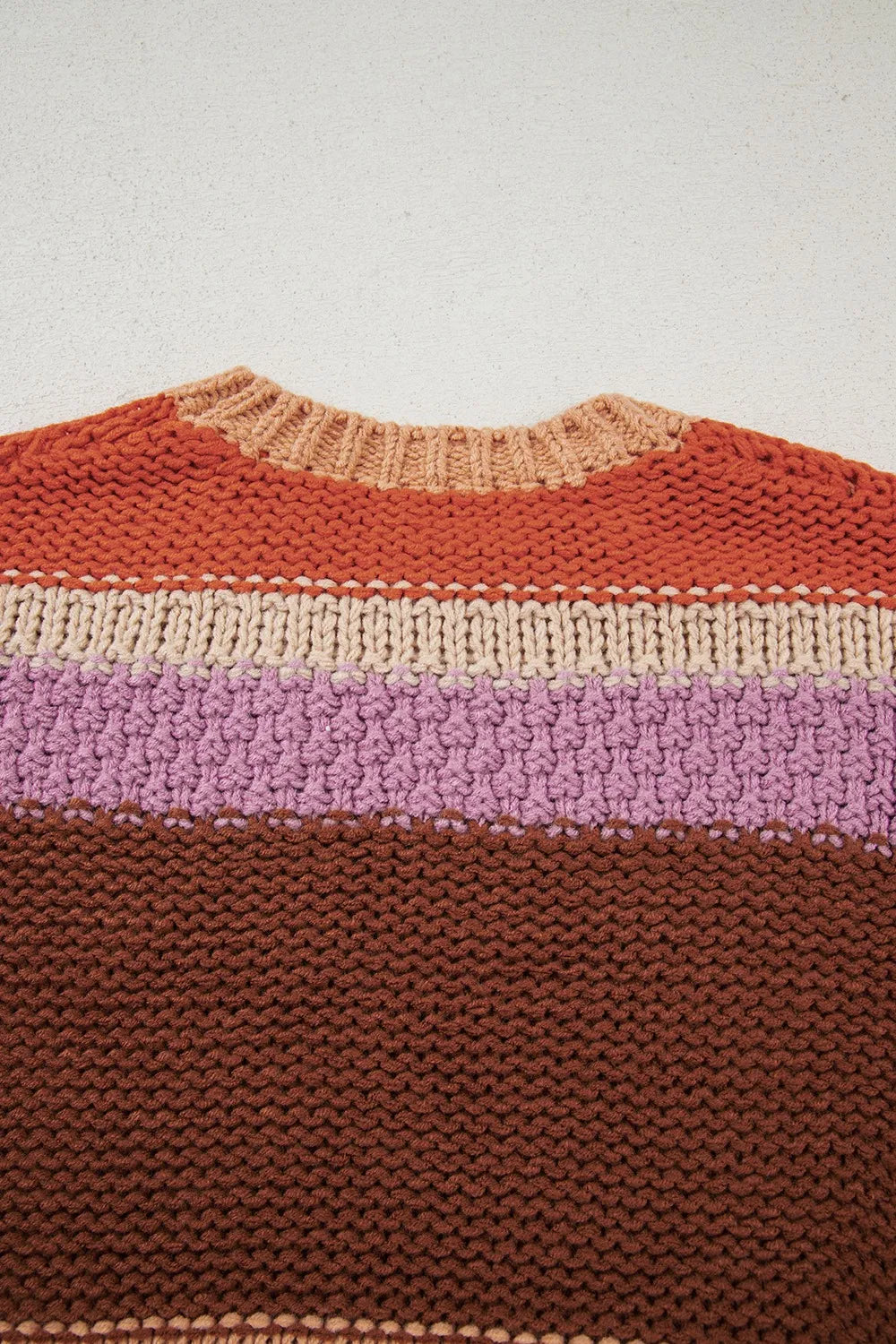 Colorblock Striped Round Neck Sweater - Fashorio