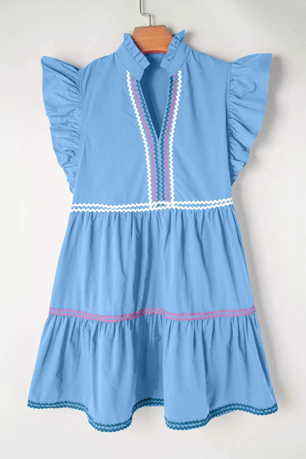 Ruffled mini dress notched neckline detail