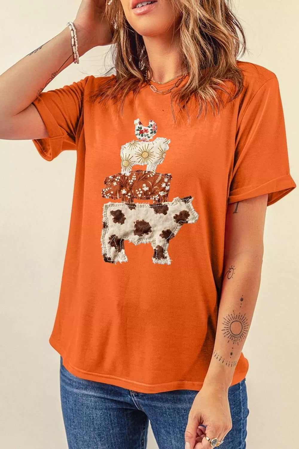 Short sleeve tee shown at a side angle
